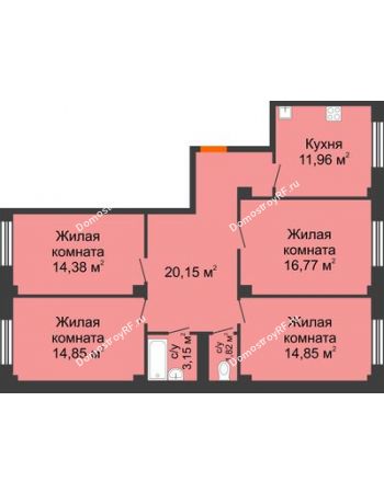4 комнатная квартира 98,63 м² в ЖК Ясный, дом № 10