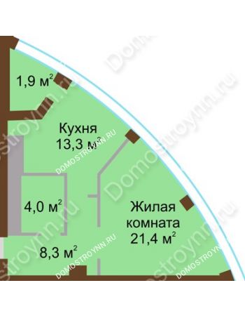 1 комнатная квартира 48,9 м² в ЖК Монолит, дом № 89, корп. 1, 2