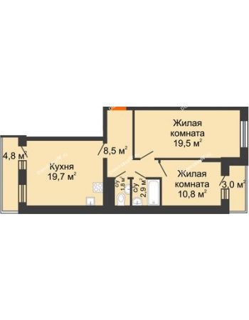 2 комнатная квартира 67,1 м² в ЖК Парк Победы, дом Литер 2