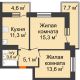 2 комнатная квартира 52,5 м² в ЖК Отражение, дом Литер 2.1 - планировка