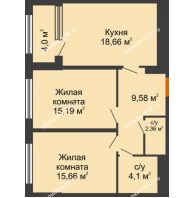 2 комнатная квартира 67,55 м², ЖК Гран-При - планировка