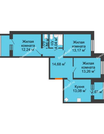 3 комнатная квартира 75,28 м² - ЖК Вавиловский Дворик