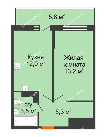 1 комнатная квартира 35,7 м² - ЖК Акварели-3
