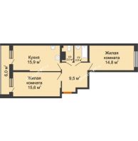 2 комнатная квартира 63,6 м² в ЖК Самолет, дом 4 очередь - Литер 22 - планировка