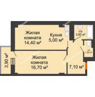 2 комнатная квартира 49,95 м² в ЖК Сокол Градъ, дом Литер 3 - планировка