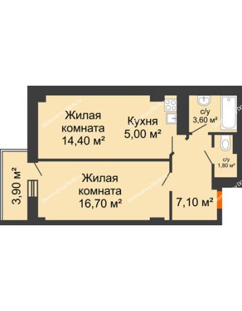 2 комнатная квартира 49,95 м² в ЖК Сокол Градъ, дом Литер 3 (6)