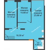 3 комнатная квартира 125,49 м² в ЖК Мозаика, дом Литер 4 - планировка