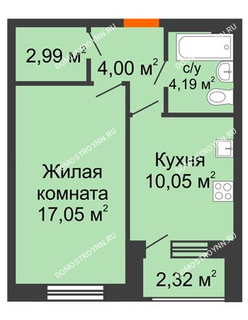 1 комнатная квартира 39,44 м² - ЖК Дом на Чаадаева
