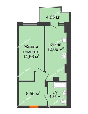 1 комнатная квартира 41,86 м² в ЖК Сердце Ростова 2, дом Литер 8
