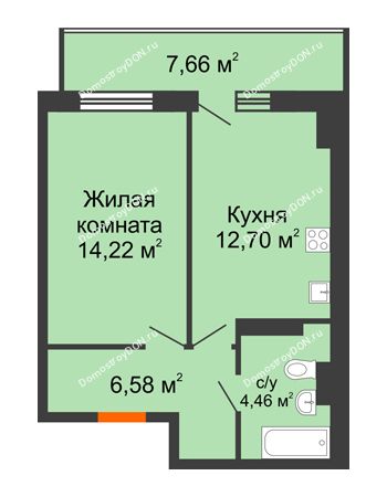 1 комнатная квартира 40,26 м² в ЖК Свобода, дом № 1