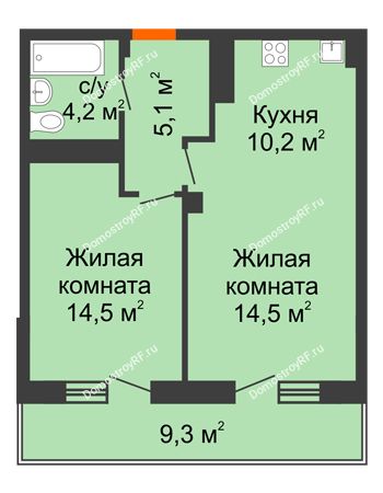 1 комнатная квартира 51,3 м² - ЖК Вершина