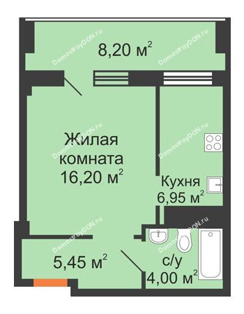 1 комнатная квартира 40,8 м² - ЖК Вершина