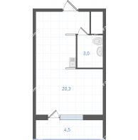 Студия 25,5 м² в ЖК Левенцовка парк, дом Корпус 8-12.1 - планировка