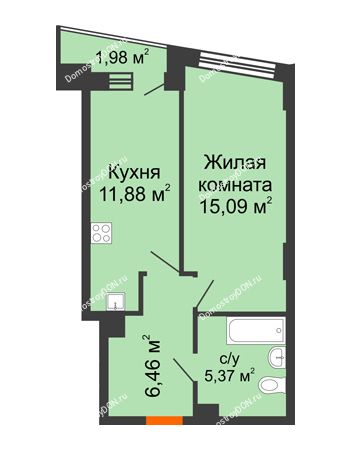 1 комнатная квартира 39,35 м² в ЖК Рубин, дом Литер 3