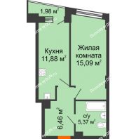 1 комнатная квартира 39,35 м² в ЖК Рубин, дом Литер 3 - планировка