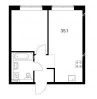 1 комнатная квартира 35,1 м² в ЖК Савин парк, дом корпус 3 - планировка
