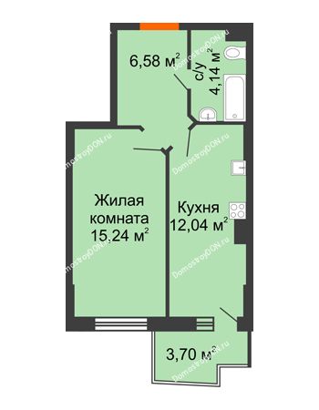 1 комнатная квартира 39,12 м² в ЖК Сердце Ростова 2, дом Литер 5
